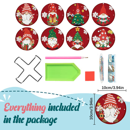 8PCS Diamond Painting Art Coaster Kit Flower Bird Christmas Gnome Winter Snowman