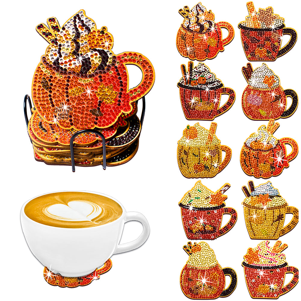 8/10PCS Diamond Painting Art Coaster Kit Halloween Cat Autumn Hot Cocoa Nativity