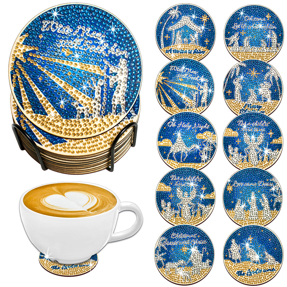 8/10PCS Diamond Painting Art Coaster Kit Halloween Cat Autumn Hot Cocoa Nativity