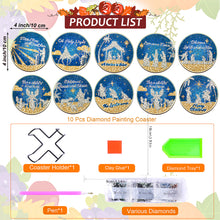 Load image into Gallery viewer, 8/10PCS Diamond Painting Art Coaster Kit Halloween Cat Autumn Hot Cocoa Nativity
