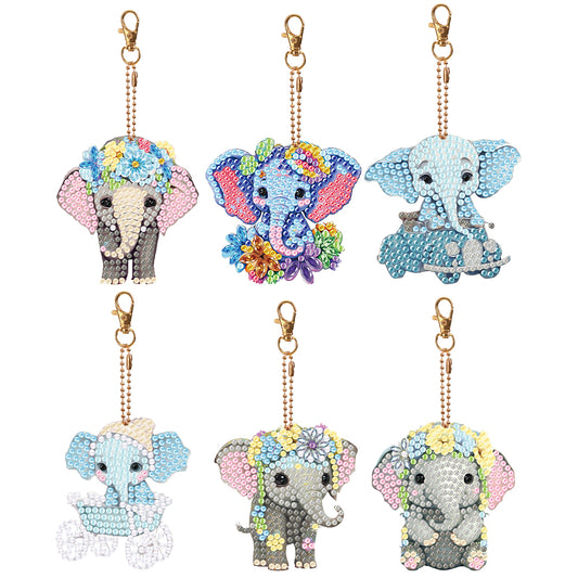 6PCS Diamond Art Keyring Calf Double Sided Diamond Painting Art Keychain Pendant
