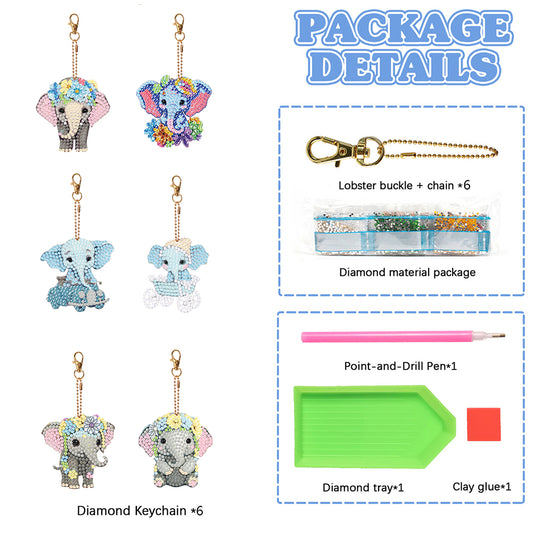 6PCS Diamond Art Keyring Calf Double Sided Diamond Painting Art Keychain Pendant
