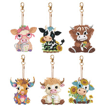Load image into Gallery viewer, 6PCS Diamond Art Keyring Calf Double Sided Diamond Painting Art Keychain Pendant
