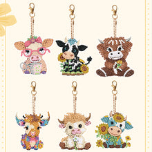 Load image into Gallery viewer, 6PCS Diamond Art Keyring Calf Double Sided Diamond Painting Art Keychain Pendant

