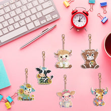 Load image into Gallery viewer, 6PCS Diamond Art Keyring Calf Double Sided Diamond Painting Art Keychain Pendant
