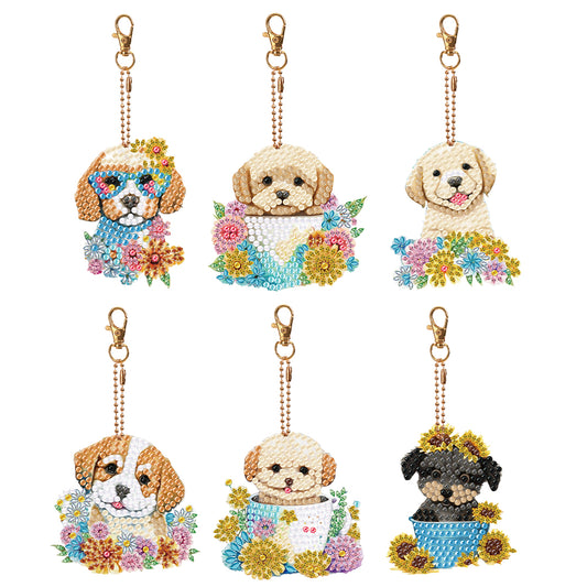6PCS Diamond Art Keyring Calf Double Sided Diamond Painting Art Keychain Pendant