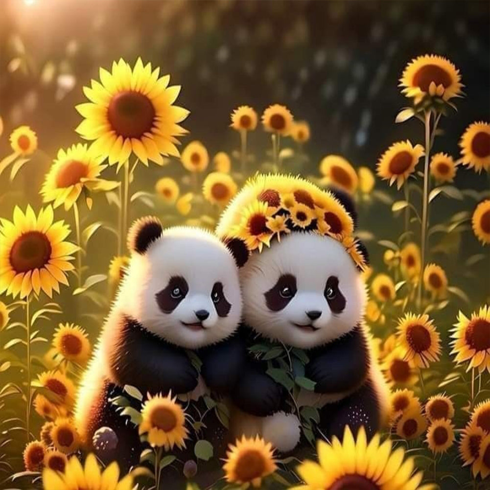 Diamond Painting - Full Round - Panda in the sunflower field (40*40CM)