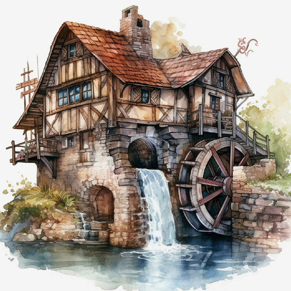 Diamond Painting - Full Round - house by the river (40*40CM)