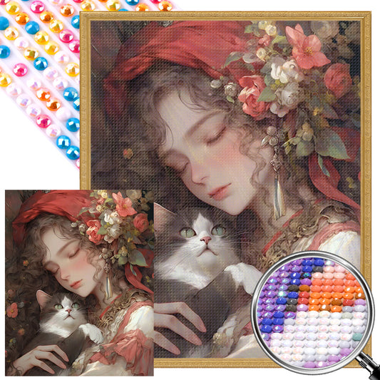 AB Diamond Painting - Full Round - retro girl (40*50CM)