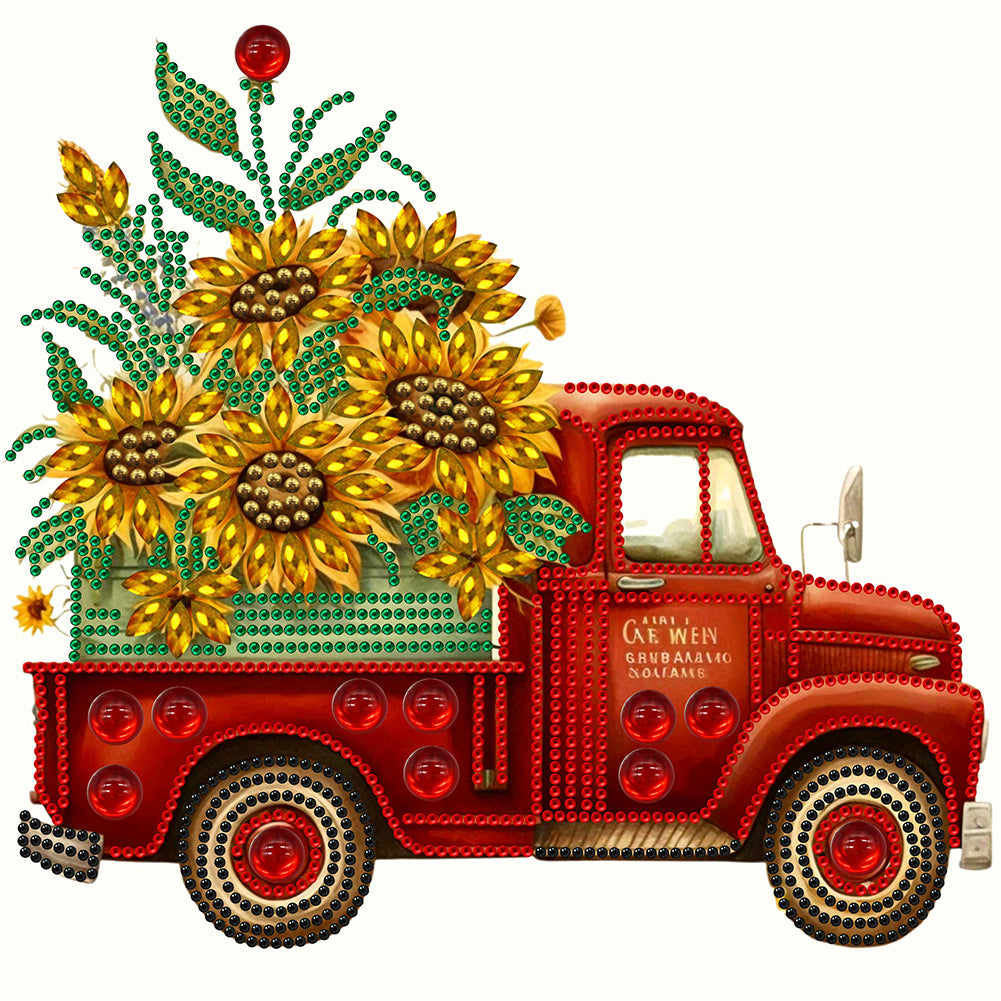 Diamond Painting - Partial Special Shaped - sunflower vintage car (30*30CM)