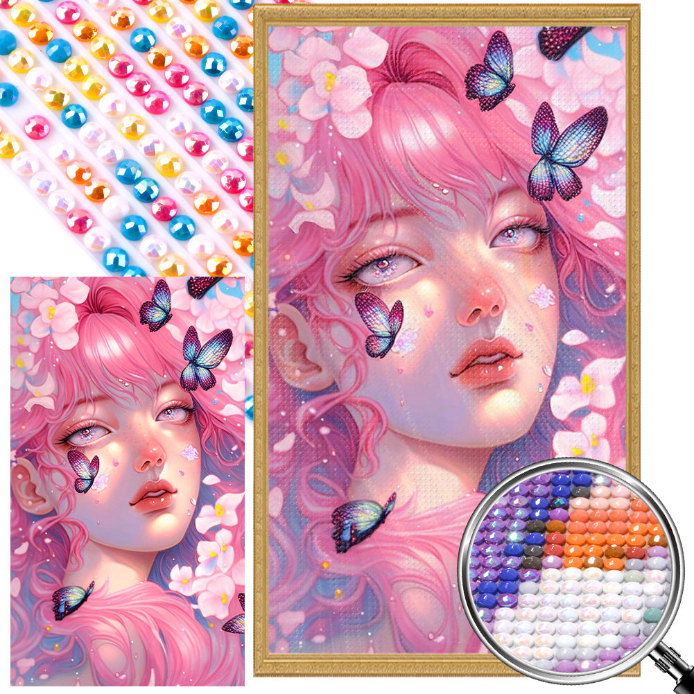 AB Diamond Painting - Full Round - pink butterfly girl (40*70CM)