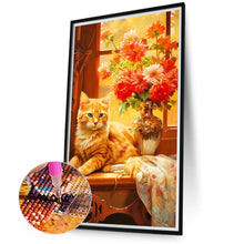 Load image into Gallery viewer, Diamond Painting - Full Round - Orange cat next to vase (40*70CM)
