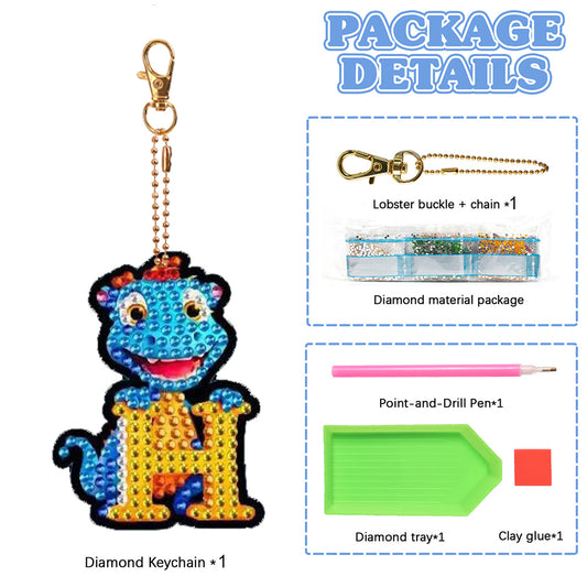 Double Sided Full Drill Keyring Special Shape Diamond Painting Keychain Dinosaur