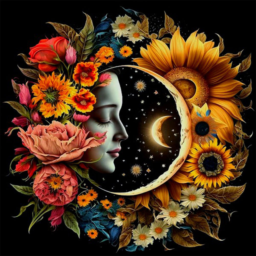 Diamond Painting - Full Round - Celestial bodies, sun and moon - yin and yang zodiac signs (40*40CM)