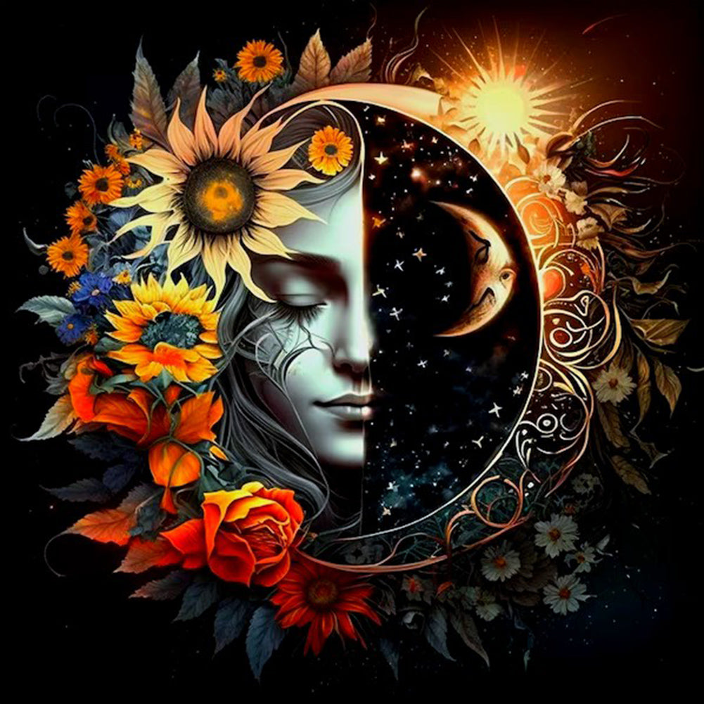 Diamond Painting - Full Round - Celestial bodies, sun and moon - yin and yang zodiac signs (40*40CM)