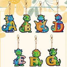 Load image into Gallery viewer, 7PCS Double Sided Diamond Painting Art Keychain Pendant (Dinosaur 26 Letters #1)
