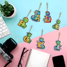 Load image into Gallery viewer, 7PCS Double Sided Diamond Painting Art Keychain Pendant (Dinosaur 26 Letters #1)
