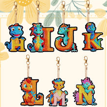 Load image into Gallery viewer, 7PCS Double Sided Diamond Painting Art Keychain Pendant (Dinosaur 26 Letters #2)
