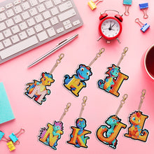 Load image into Gallery viewer, 7PCS Double Sided Diamond Painting Art Keychain Pendant (Dinosaur 26 Letters #2)
