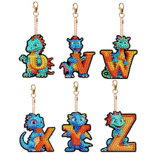 Load image into Gallery viewer, 6PCS Double Sided Diamond Painting Art Keychain Pendant (Dinosaur 26 Letters #4)

