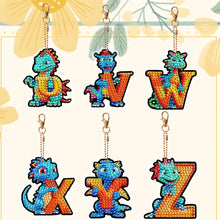 Load image into Gallery viewer, 6PCS Double Sided Diamond Painting Art Keychain Pendant (Dinosaur 26 Letters #4)
