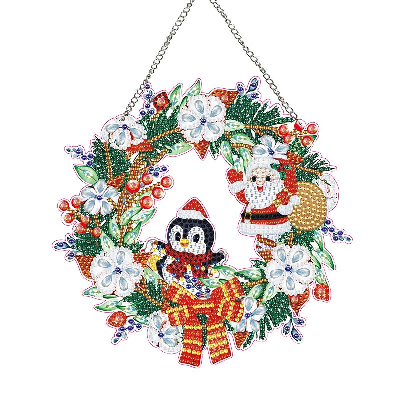 Special Shaped Crystal Painting Wreath Kit Cat Christmas Decor Penguin and Santa
