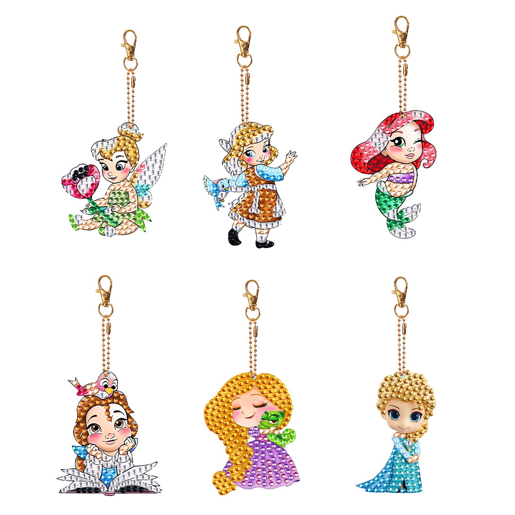 6PCS Diamond Painting Keychain Double Sided Rhinestone Painting Keychain Pendant