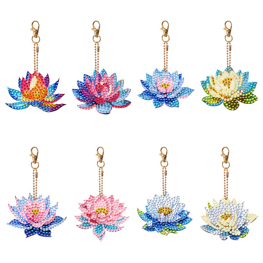 8PCS Double Sided Special Shape Diamond Art Keyring (Elegant Lotus)