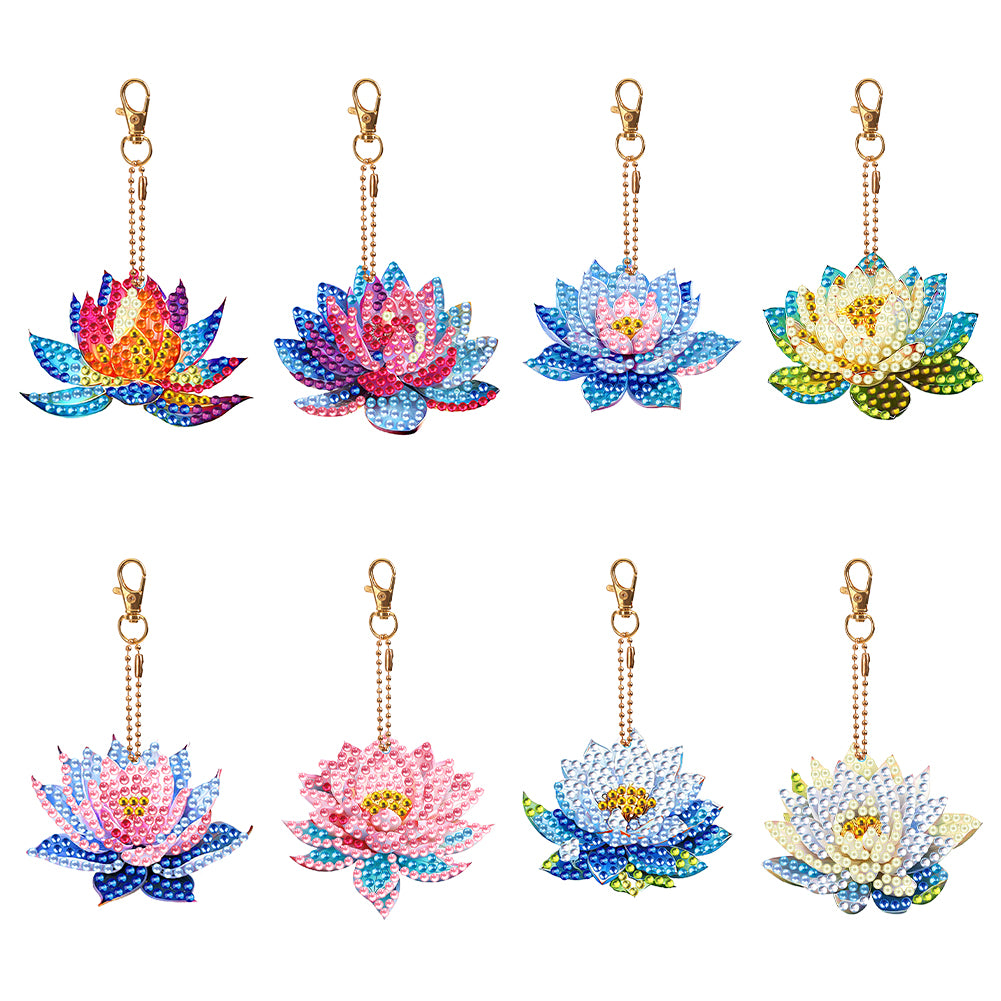 8PCS Double Sided Special Shape Diamond Art Keyring (Elegant Lotus)