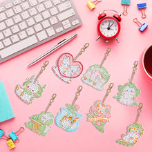 Load image into Gallery viewer, 8PCS Rhinestone Painting Keychain Pendant Elegant Lotus Double Sided Fresh Bunny
