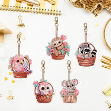 Load image into Gallery viewer, 5PCS Diamond Art Keyring Basket Animal Double Sided Rhinestone Painting Keychain
