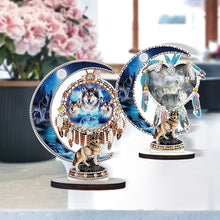 Load image into Gallery viewer, 2PCS Table Top Diamond Painting Decor Wooden Dreamcatcher Wolf (#4)
