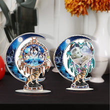 Load image into Gallery viewer, 2PCS Table Top Diamond Painting Decor Wooden Dreamcatcher Wolf (#6)
