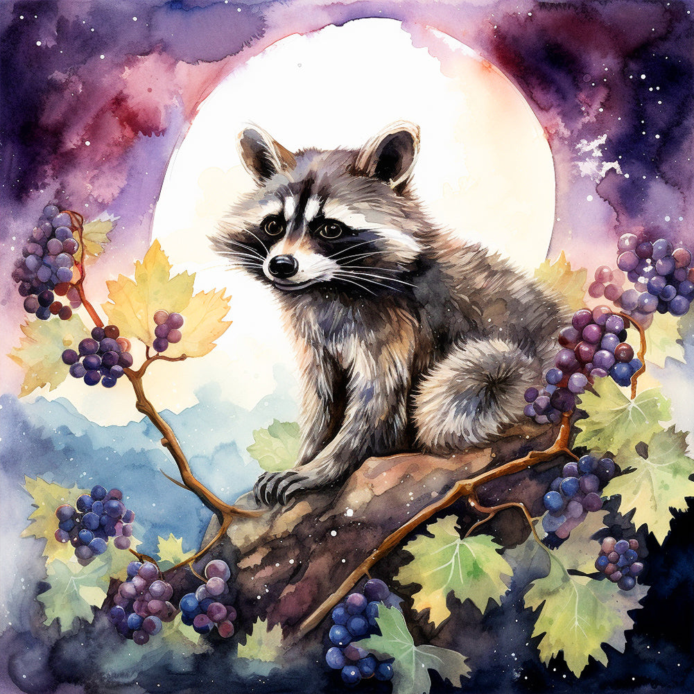 Diamond Painting - Full Round - Purple Grapes and Civet Cat (40*40CM)