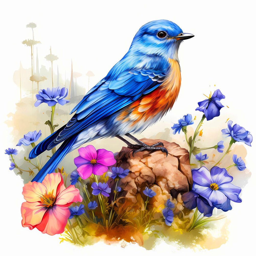 Diamond Painting - Full Round - blue bird on flower (40*40CM)