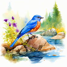 Load image into Gallery viewer, Diamond Painting - Full Round - blue bird by the stream (40*40CM)
