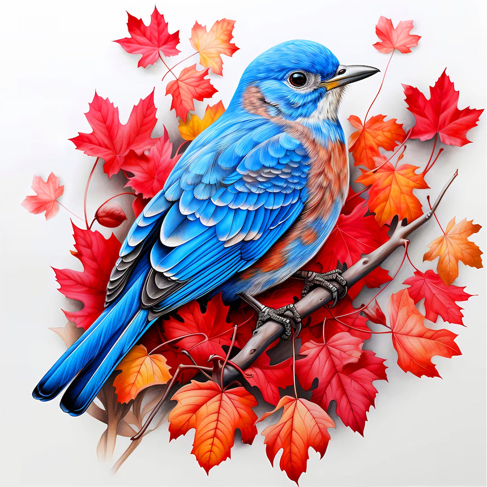 Diamond Painting - Full Round - blue bird on maple leaf (40*40CM)