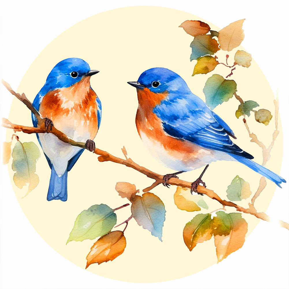 Diamond Painting - Full Round - blue bird on spring leaf branch (40*40CM)