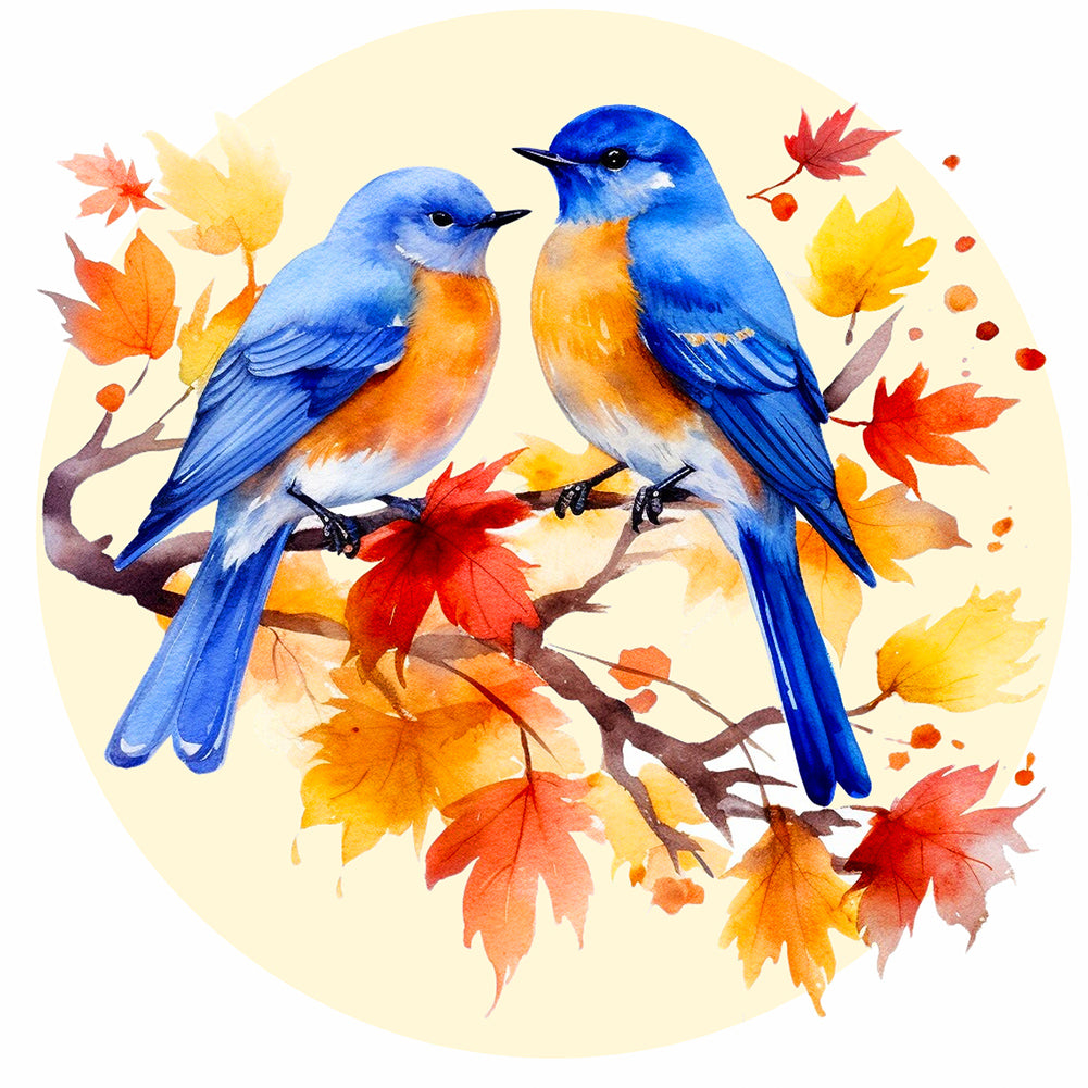 Diamond Painting - Full Round - blue bird on maple tree (40*40CM)