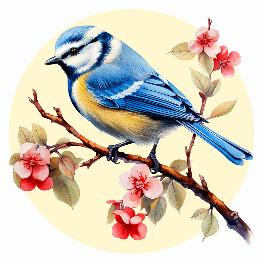 Diamond Painting - Full Round - blue bird on flower branch (40*40CM)