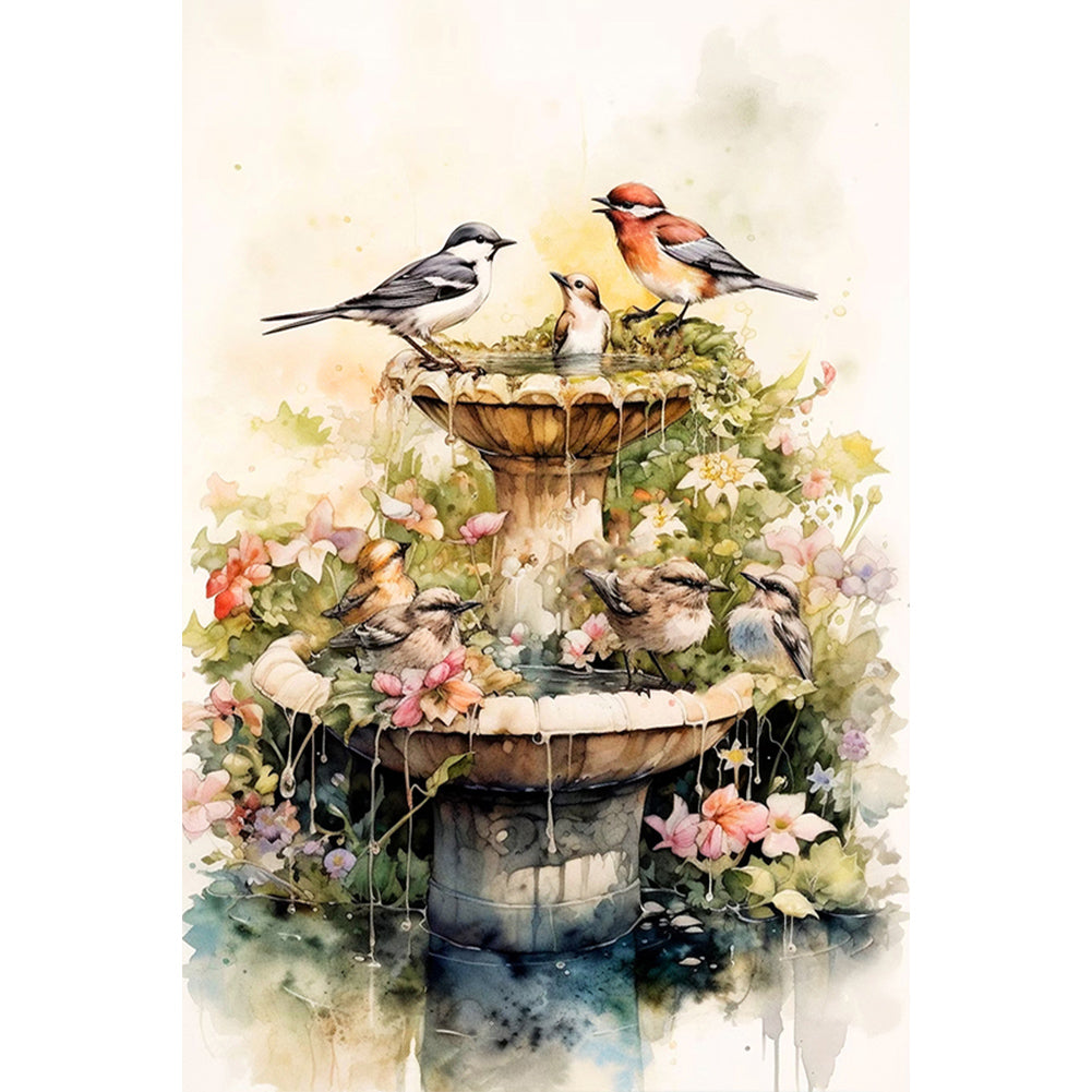 Diamond Painting - Full Round - Birds playing in the spring (40*60CM)