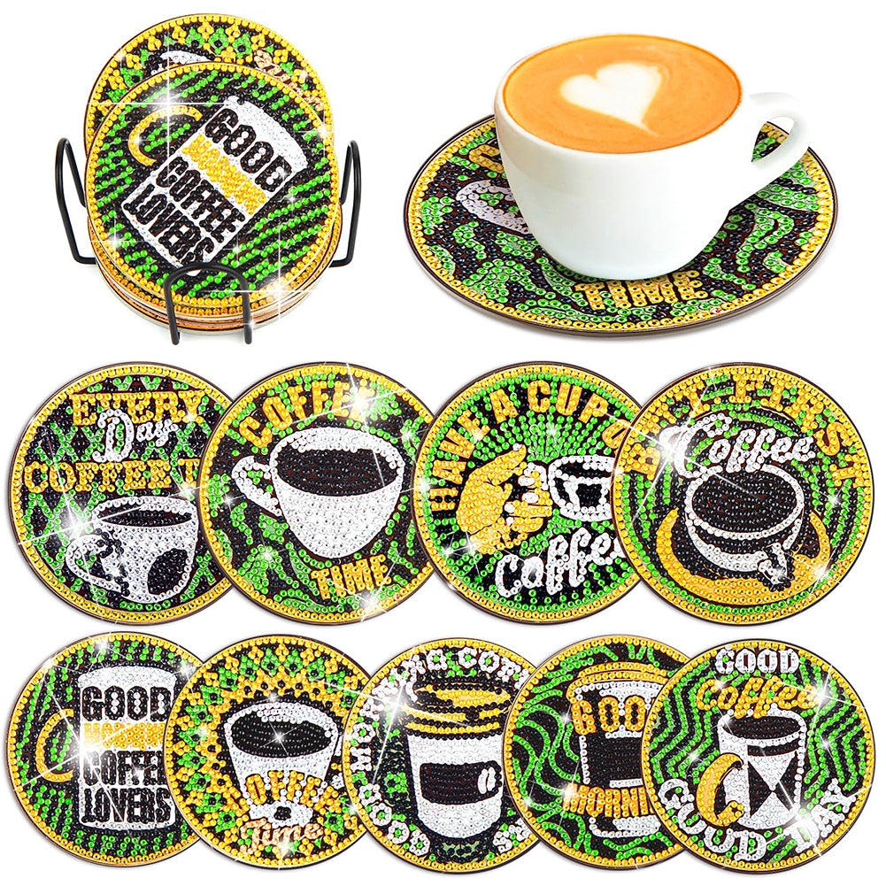 8PCS Diamond Painting Coasters Kits Acrylic Full Drill Coaster (Coffee)