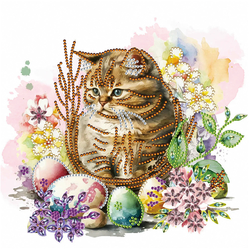 Diamond Painting - Partial Special Shaped - Kitten in the nest (30*30CM)