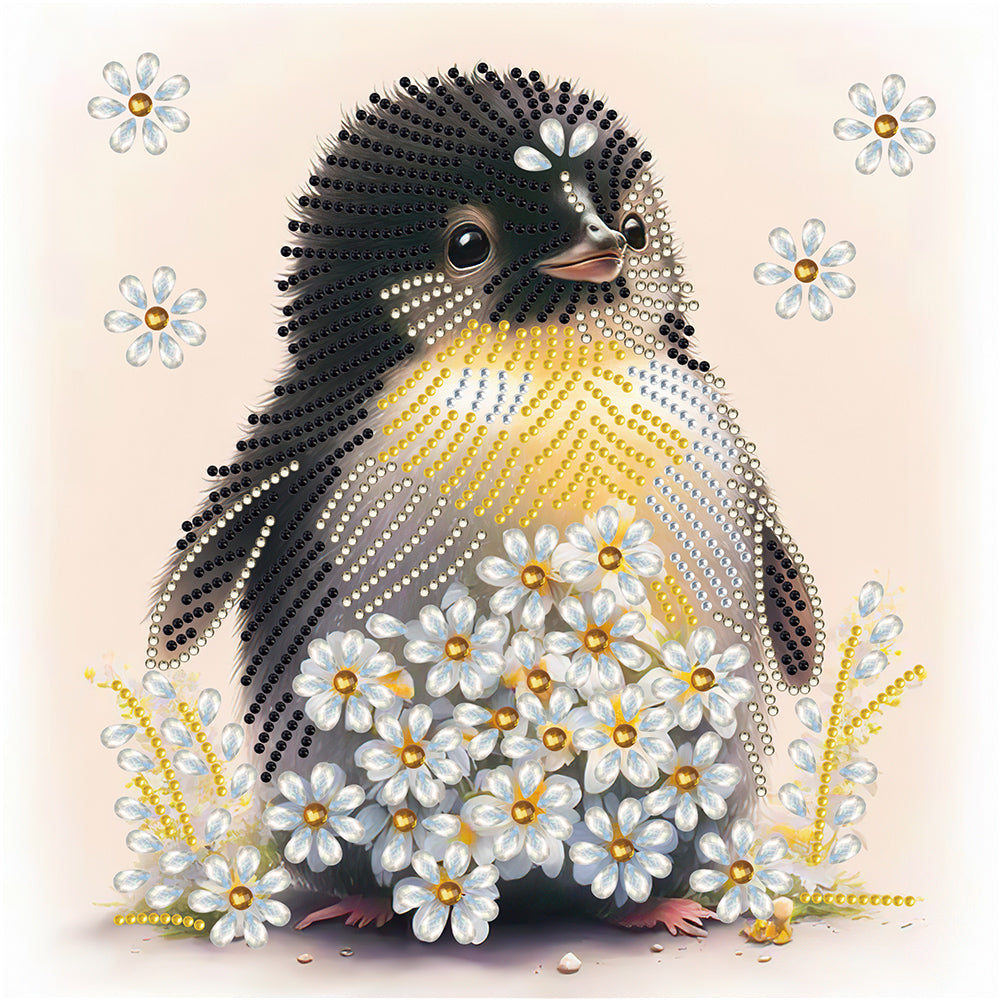 Diamond Painting - Partial Special Shaped - Flowers and Penguins (30*30CM)