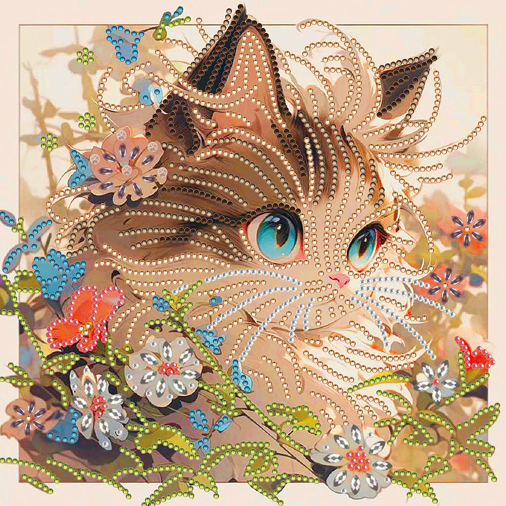 Diamond Painting - Partial Special Shaped - flower kitten (30*30CM)