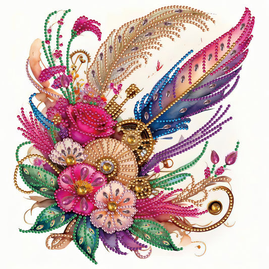 Diamond Painting - Partial Special Shaped - Feathers and Gears (30*30CM)