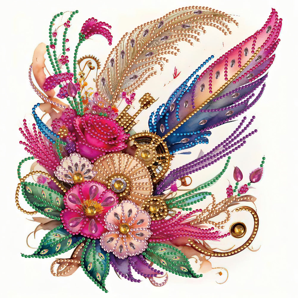 Diamond Painting - Partial Special Shaped - Feathers and Gears (30*30CM)