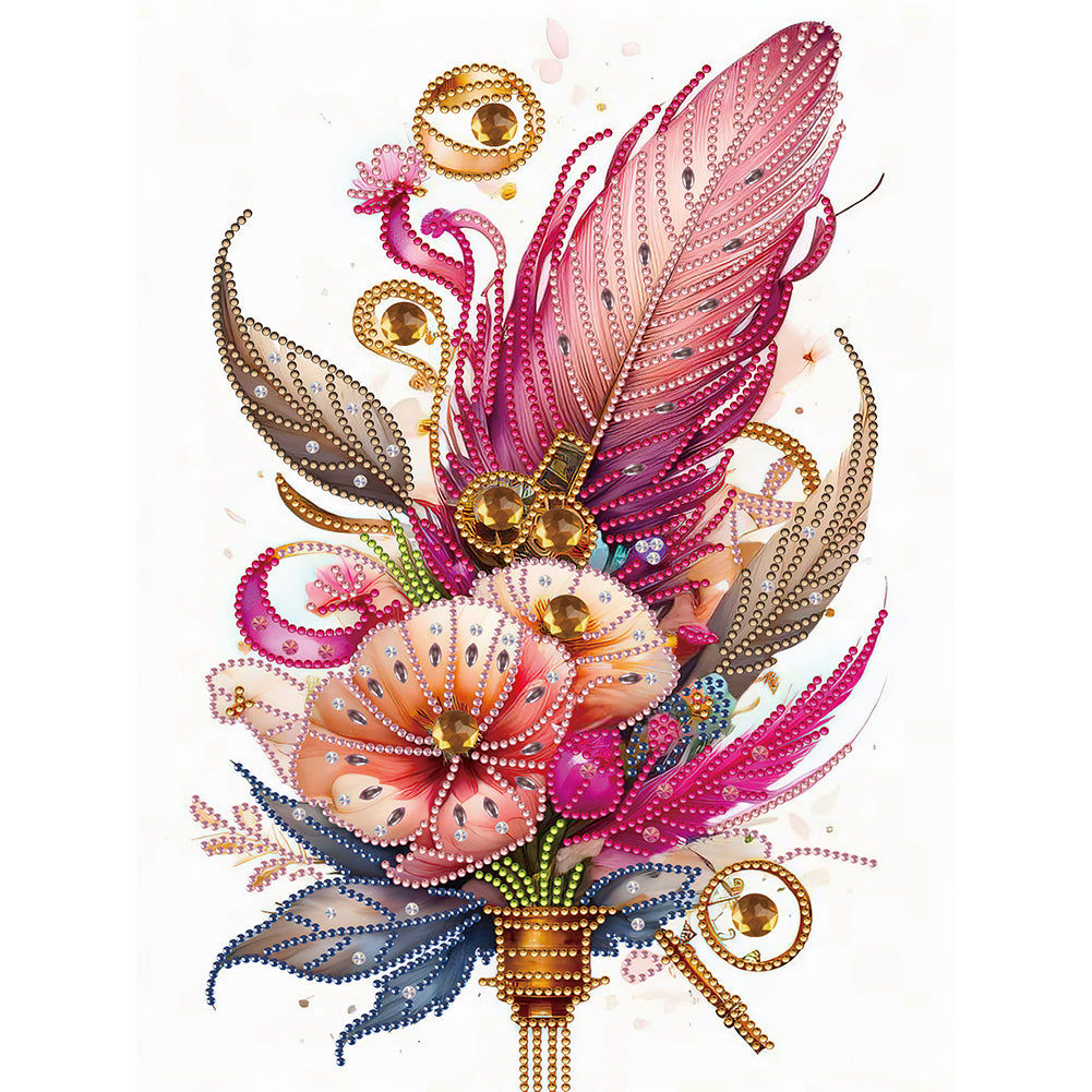Diamond Painting - Partial Special Shaped - feathers and flowers (30*40CM)