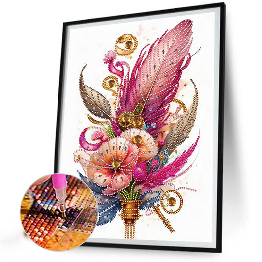 Diamond Painting - Partial Special Shaped - feathers and flowers (30*40CM)