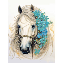 Load image into Gallery viewer, Diamond Painting - Partial Special Shaped - white horse blue flower (30*40CM)
